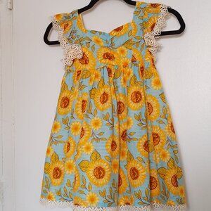 Cynthia Rowley Girls Dress, Sunflower Print with Lace Trim, Sz. 5  NWT